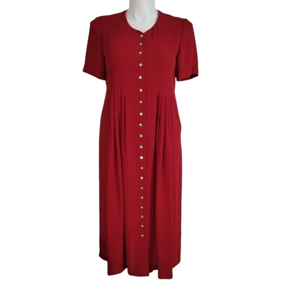 Liz Claiborne Vintage 80s Red Button Pleated Dress - Picture 1 of 8